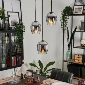hofstein Suspension - Verre Vevino Chrome, Clair, Fumé, 3 lumières* Lampes Modernes