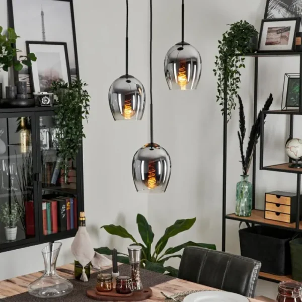 hofstein Suspension - Verre Vevino Chrome, Clair, Fumé, 3 lumières* Lampes Modernes