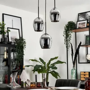 hofstein Suspension - Verre Vevino Chrome, Fumé, 3 lumières* Lampes Modernes