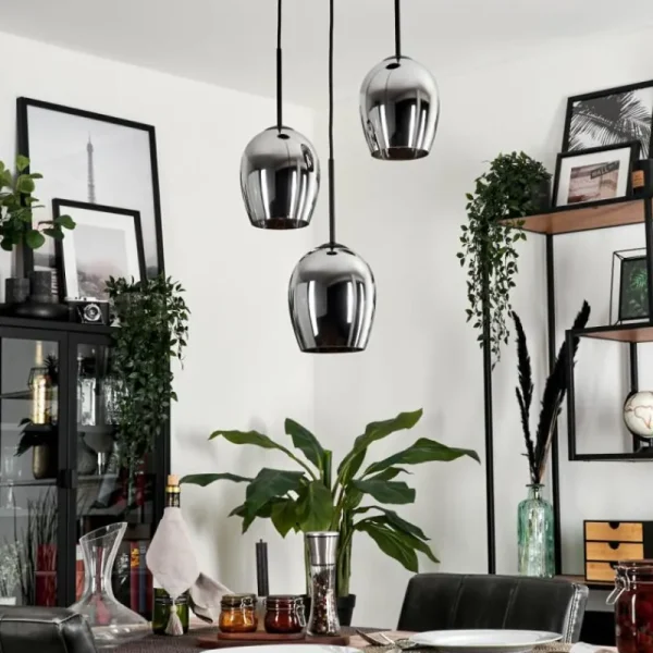 hofstein Suspension - Verre Vevino Chrome, Fumé, 3 lumières* Lampes Modernes