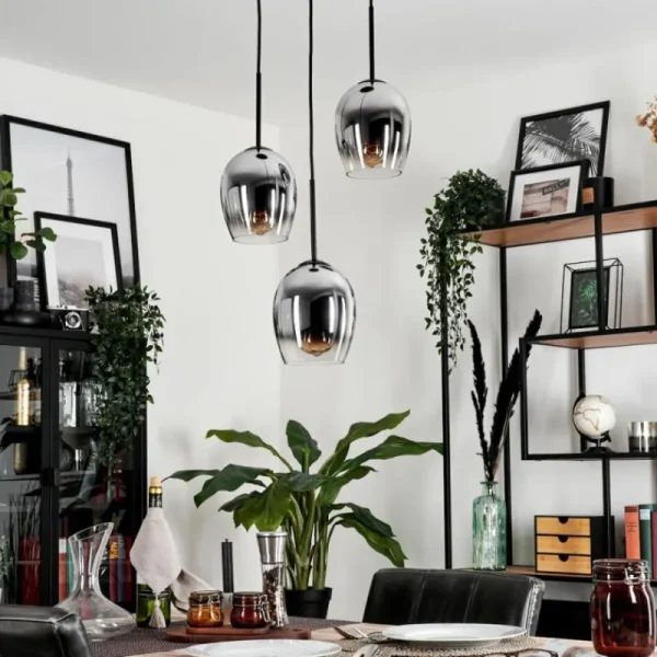 hofstein Suspension - Verre Vevino Chrome, Clair, Fumé, 3 lumières* Lampes Modernes