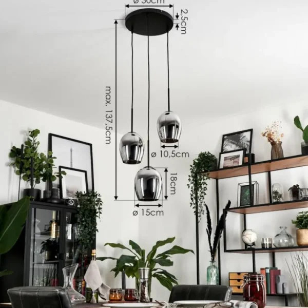 hofstein Suspension - Verre Vevino Chrome, Fumé, 3 lumières* Lampes Modernes