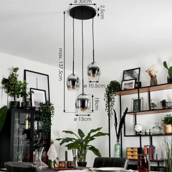 hofstein Suspension - Verre Vevino Chrome, Clair, Fumé, 3 lumières* Lampes Modernes
