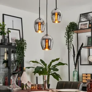 hofstein Suspension - Verre Vevino Chrome, Fumé, 3 lumières* Lampes Modernes