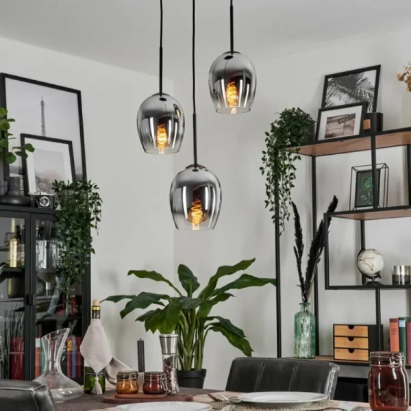 hofstein Suspension - Verre Vevino Chrome, Clair, Fumé, 3 lumières* Lampes Modernes