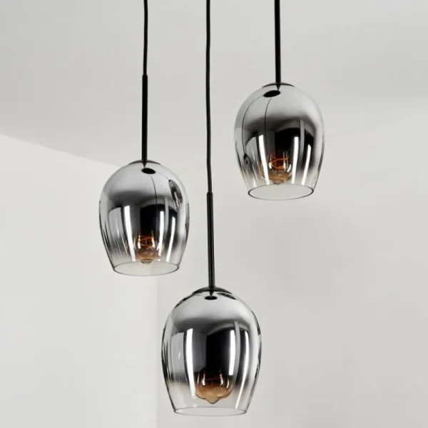 hofstein Suspension - Verre Vevino Chrome, Clair, Fumé, 3 lumières* Lampes Modernes
