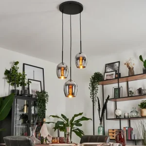 hofstein Suspension - Verre Vevino Chrome, Fumé, 3 lumières* Lampes Modernes