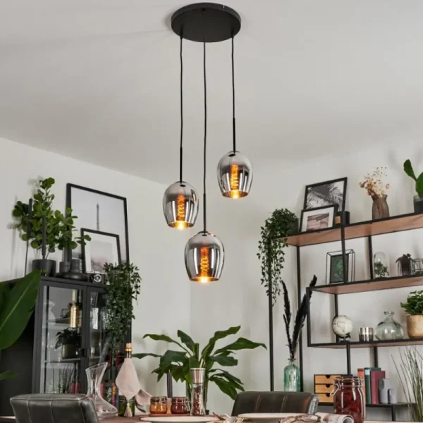 hofstein Suspension - Verre Vevino Chrome, Fumé, 3 lumières* Lampes Modernes
