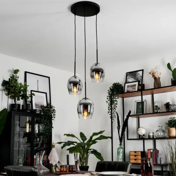 hofstein Suspension - Verre Vevino Chrome, Clair, Fumé, 3 lumières* Lampes Modernes