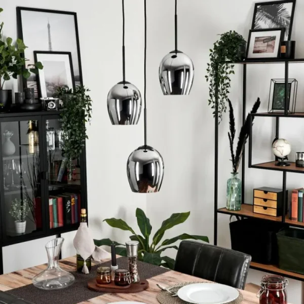 hofstein Suspension - Verre Vevino Chrome, Fumé, 3 lumières* Lampes Modernes