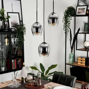 hofstein Suspension - Verre Vevino Chrome, Clair, Fumé, 3 lumières* Lampes Modernes