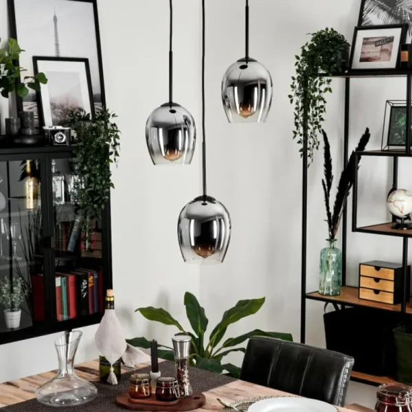 hofstein Suspension - Verre Vevino Chrome, Clair, Fumé, 3 lumières* Lampes Modernes