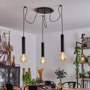 hofstein Suspension Wheelwright Nickel mat, Noir, 3 lumières* Lampes Modernes