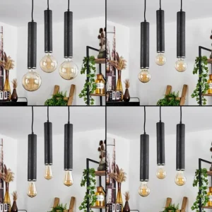 hofstein Suspension Wheelwright Nickel mat, Noir, 3 lumières* Lampes Modernes