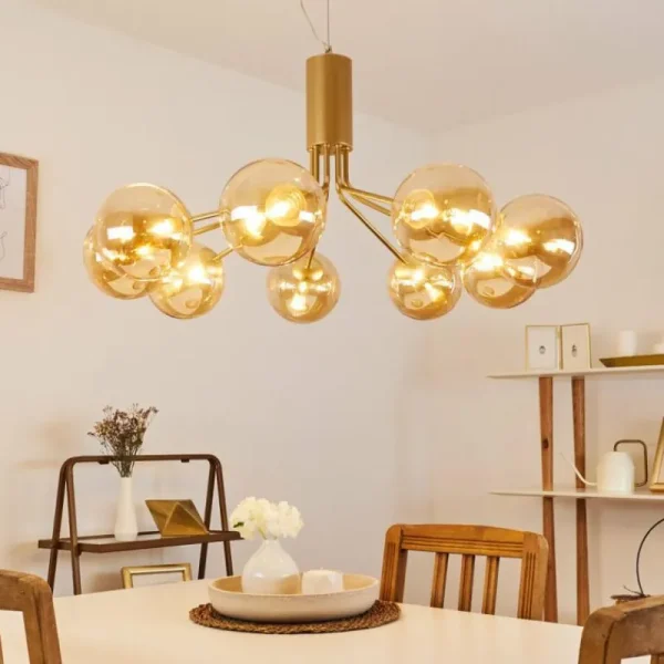 hofstein Suspension Alden Laiton, 9 lumières* Lampes En Verre