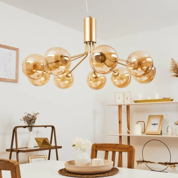hofstein Suspension Alden Laiton, 9 lumières* Lampes En Verre