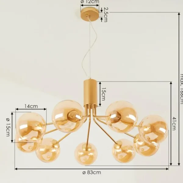 hofstein Suspension Alden Laiton, 9 lumières* Lampes En Verre