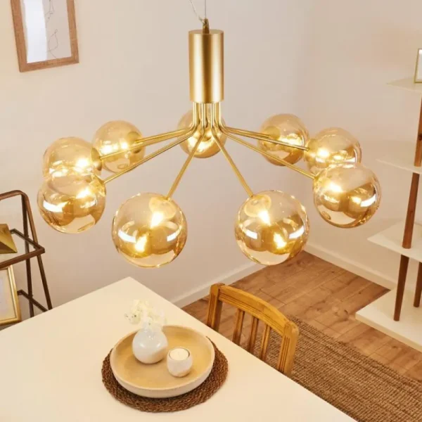 hofstein Suspension Alden Laiton, 9 lumières* Lampes En Verre