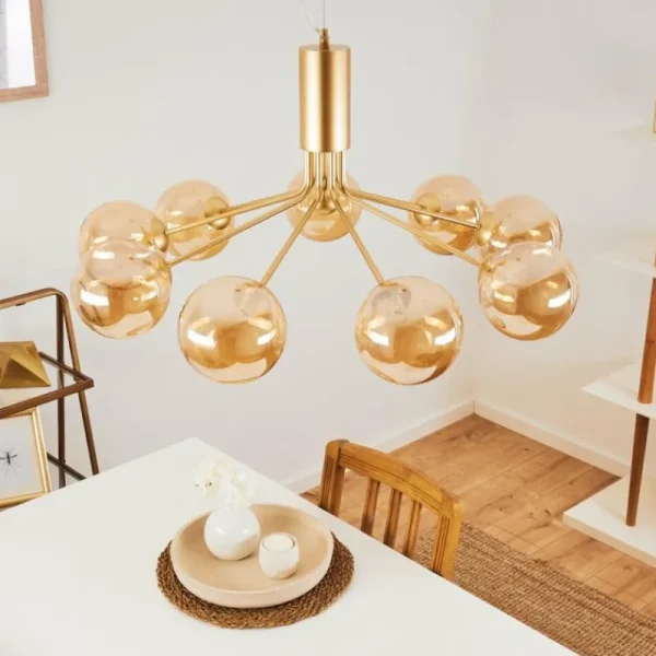 hofstein Suspension Alden Laiton, 9 lumières* Lampes En Verre