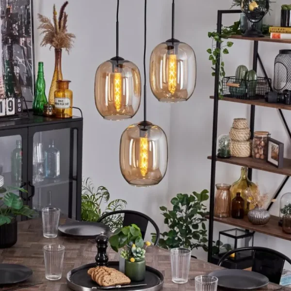 hofstein Suspension Apedo Ambre, 3 lumières* Lampes En Verre