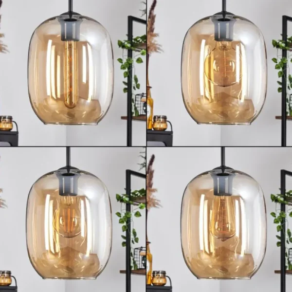 hofstein Suspension Apedo Ambre, 3 lumières* Lampes En Verre