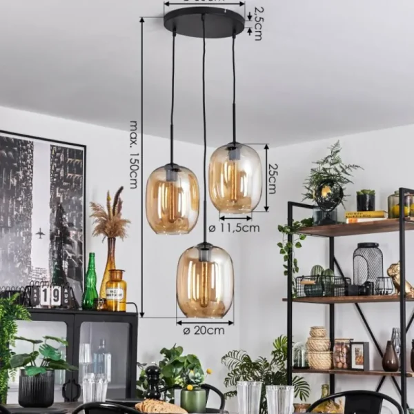 hofstein Suspension Apedo Ambre, 3 lumières* Lampes En Verre