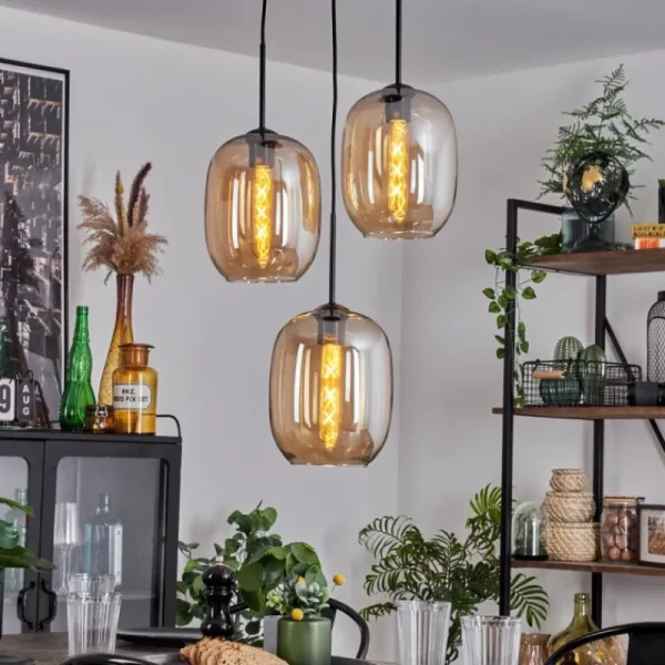 hofstein Suspension Apedo Ambre, 3 lumières* Lampes En Verre