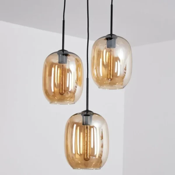 hofstein Suspension Apedo Ambre, 3 lumières* Lampes En Verre