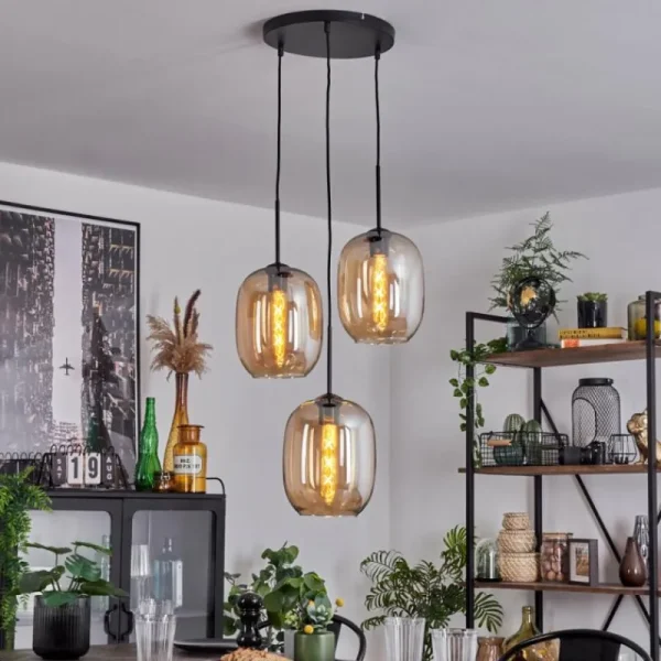 hofstein Suspension Apedo Ambre, 3 lumières* Lampes En Verre