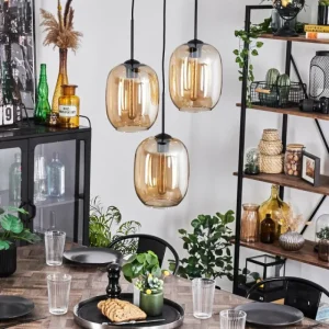 hofstein Suspension Apedo Ambre, 3 lumières* Lampes En Verre