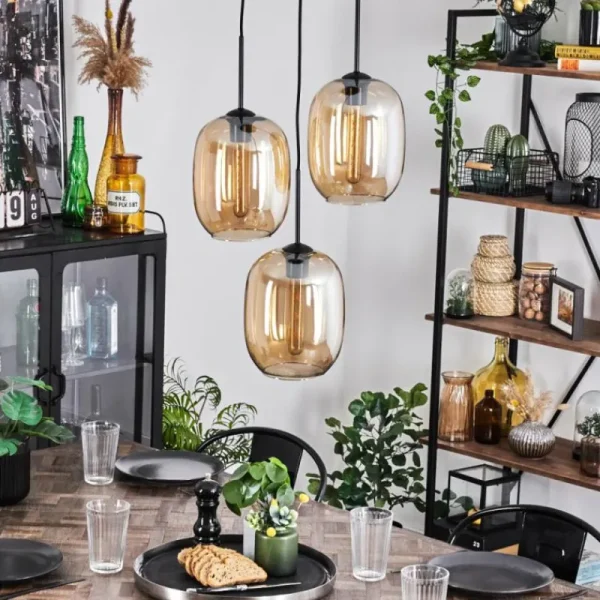 hofstein Suspension Apedo Ambre, 3 lumières* Lampes En Verre