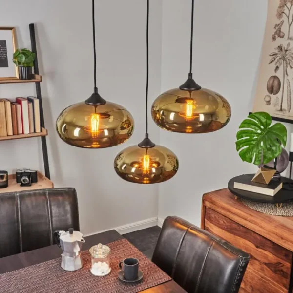 hofstein Suspension Avonlea Noir, 3 lumières* Lampes En Verre