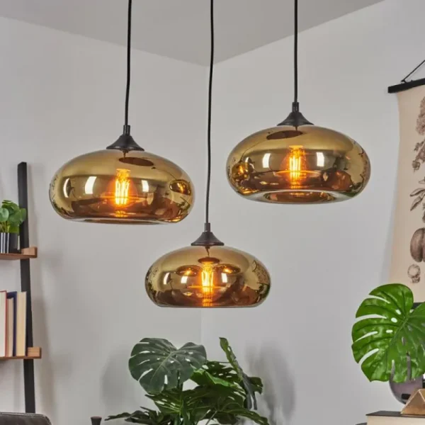 hofstein Suspension Avonlea Noir, 3 lumières* Lampes En Verre