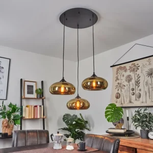 hofstein Suspension Avonlea Noir, 3 lumières* Lampes En Verre