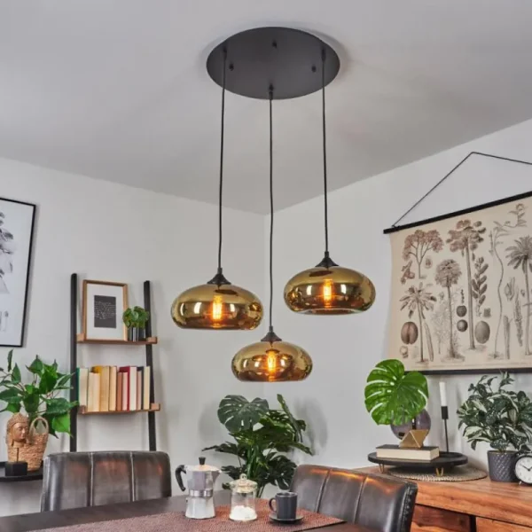 hofstein Suspension Avonlea Noir, 3 lumières* Lampes En Verre