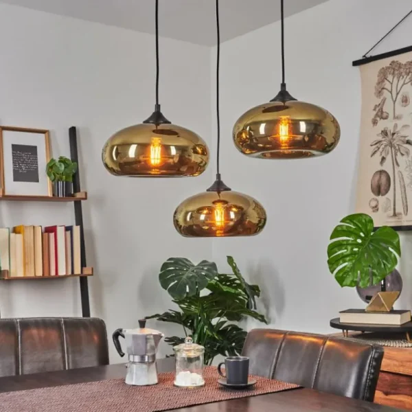 hofstein Suspension Avonlea Noir, 3 lumières* Lampes En Verre