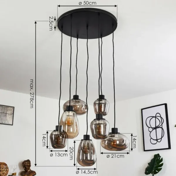 hofstein Suspension Barnegat Noir, 7 lumières* Lampes Modernes
