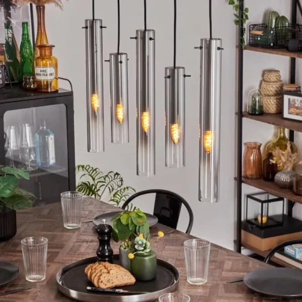 hofstein Suspension Caimitte Clair, Fumé, 5 lumières* Lampes Modernes