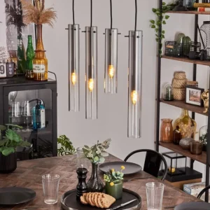 hofstein Suspension Caimitte Clair, Fumé, 4 lumières* Lampes Modernes