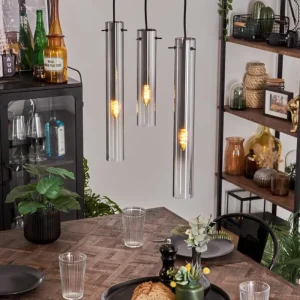 hofstein Suspension Caimitte Clair, Fumé, 3 lumières* Lampes Modernes