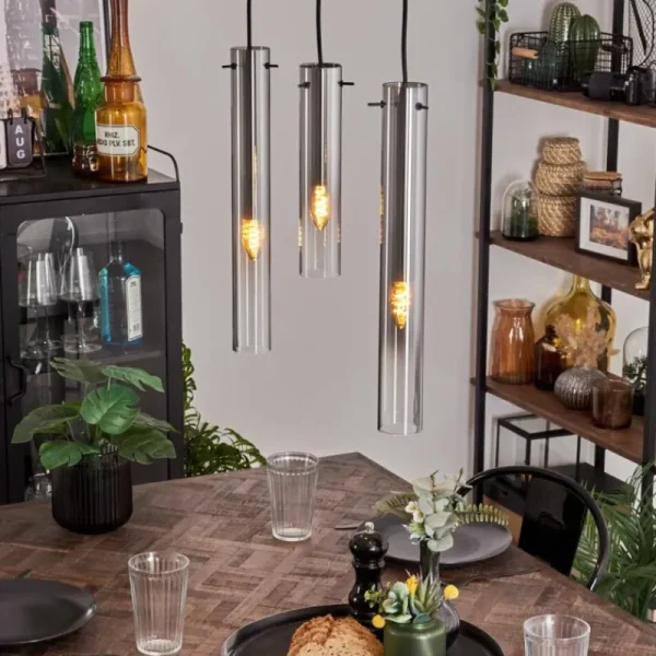 hofstein Suspension Caimitte Clair, Fumé, 3 lumières* Lampes Modernes