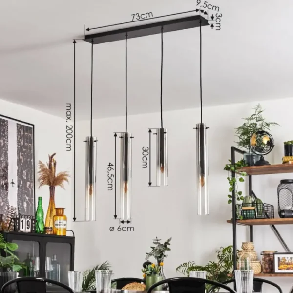 hofstein Suspension Caimitte Clair, Fumé, 4 lumières* Lampes Modernes
