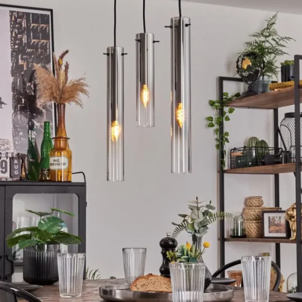 hofstein Suspension Caimitte Clair, Fumé, 3 lumières* Lampes Modernes
