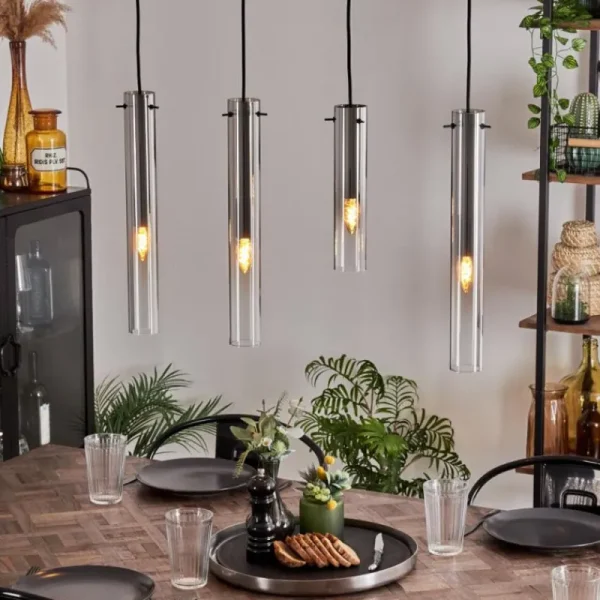 hofstein Suspension Caimitte Clair, Fumé, 4 lumières* Lampes Modernes