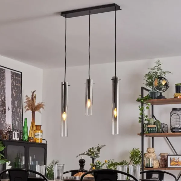 hofstein Suspension Caimitte Clair, Fumé, 3 lumières* Lampes Modernes