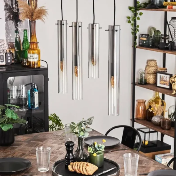 hofstein Suspension Caimitte Clair, Fumé, 4 lumières* Lampes Modernes