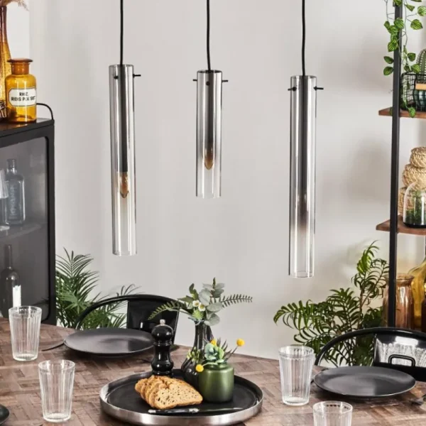 hofstein Suspension Caimitte Clair, Fumé, 3 lumières* Lampes Modernes