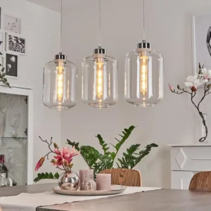 hofstein Suspension Chiedent Chrome, 3 lumières* Lampes En Verre