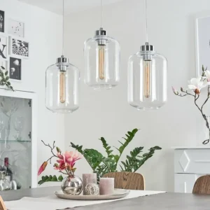 hofstein Suspension Chiedent Chrome, 3 lumières* Lampes En Verre