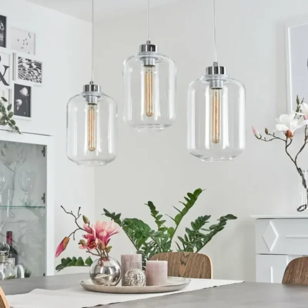hofstein Suspension Chiedent Chrome, 3 lumières* Lampes En Verre
